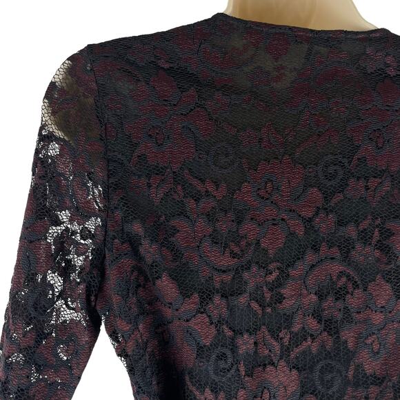 Ganni Flynn Lace Ruffle Wrap Dress Burgundy Black Size 2 - Picture 8 of 11